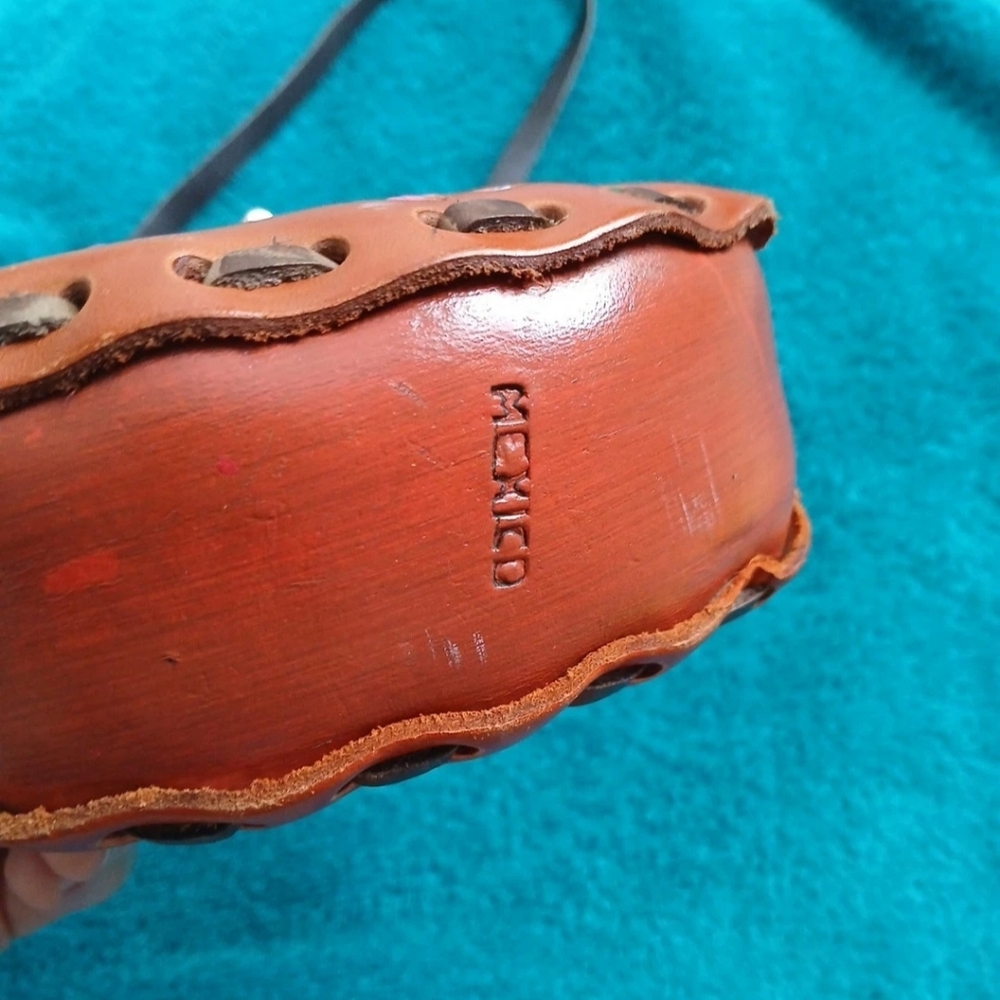 70s Leather Tooled Bag Floral Mini Crossbody Bag Baja Retro Cowgirl Boho - Picture 7 of 9